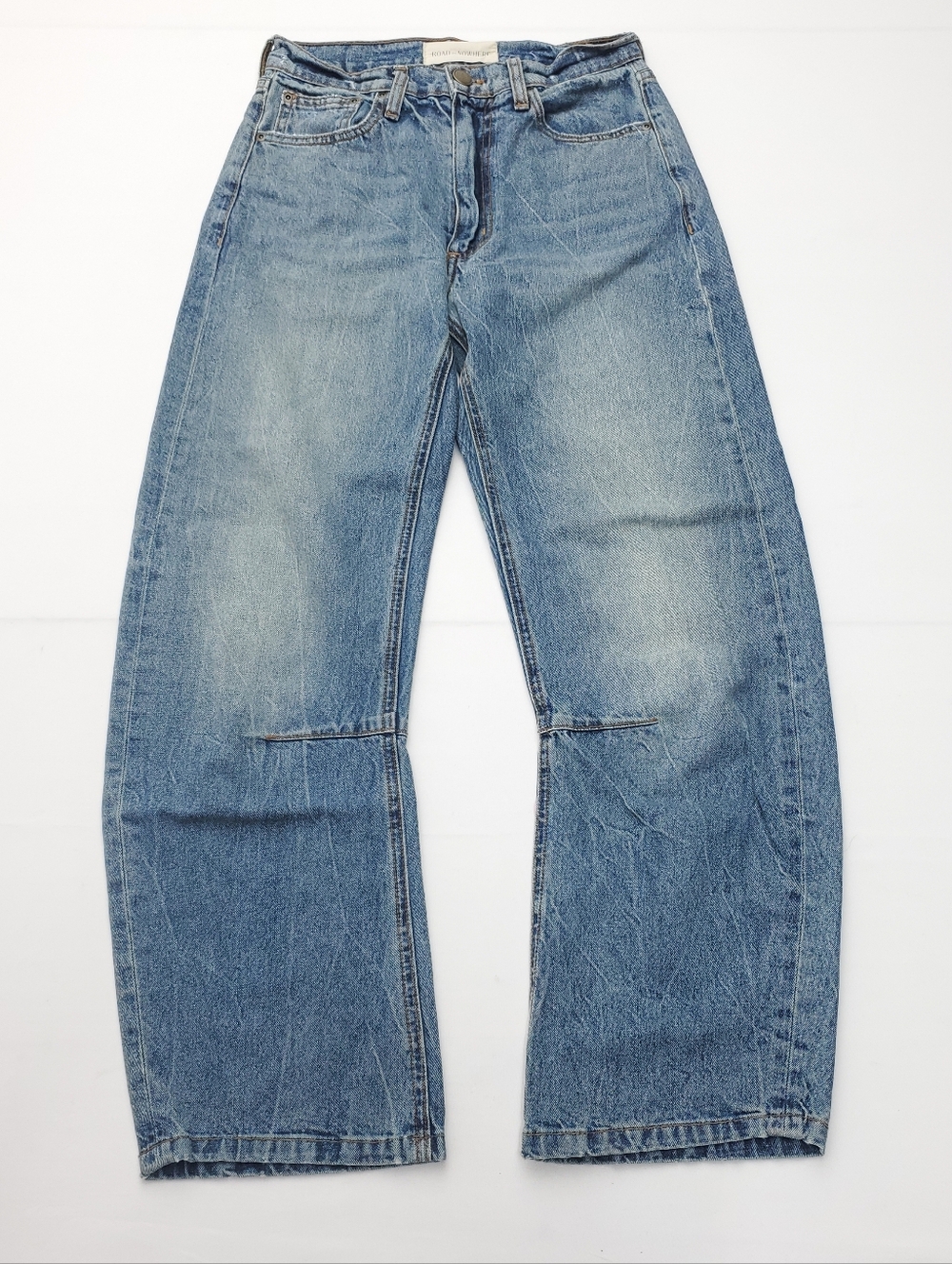 ROAD TO NOWHERE Japanese Denim Pilon Marble Dusted Blue Jean Relaxed Barrel Sz 2